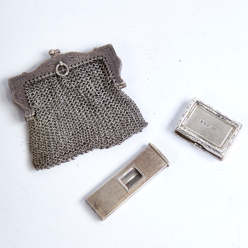 1321 - Various silver, including early 20th century vinaigrette design pillbox, German silver cigar cutter ... 