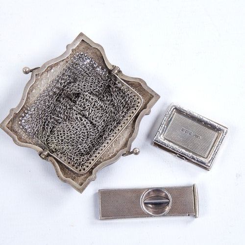 1321 - Various silver, including early 20th century vinaigrette design pillbox, German silver cigar cutter ... 