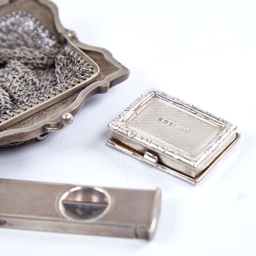 1321 - Various silver, including early 20th century vinaigrette design pillbox, German silver cigar cutter ... 