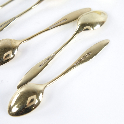 1322 - FRIGAST - a set of 12 Vintage Danish vermeil sterling silver and white enamel coffee spoons, spoon l... 