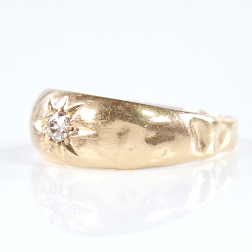 1327 - An early 20th century 18ct gold solitaire diamond gypsy ring, old European-cut diamond approx 0.15ct... 