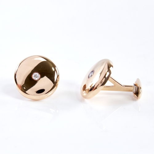 1330 - A modern pair of 18ct rose gold diamond bombe panel cufflinks, total diamond content approx 0.2ct, p... 