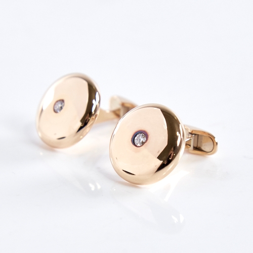 1330 - A modern pair of 18ct rose gold diamond bombe panel cufflinks, total diamond content approx 0.2ct, p... 