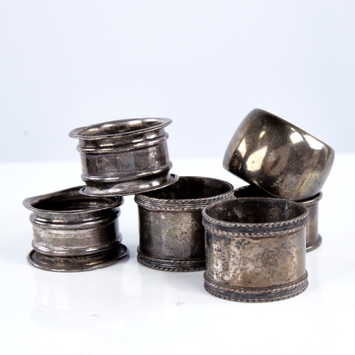 1343 - 6 silver napkin rings, including Victorian, largest diameter 5cm, 4.2oz total (6)