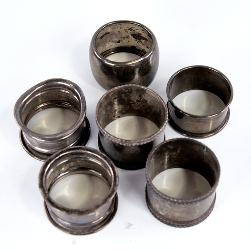 1343 - 6 silver napkin rings, including Victorian, largest diameter 5cm, 4.2oz total (6)