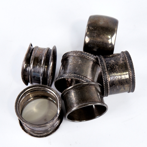 1343 - 6 silver napkin rings, including Victorian, largest diameter 5cm, 4.2oz total (6)