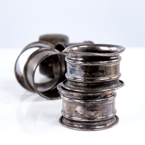 1343 - 6 silver napkin rings, including Victorian, largest diameter 5cm, 4.2oz total (6)