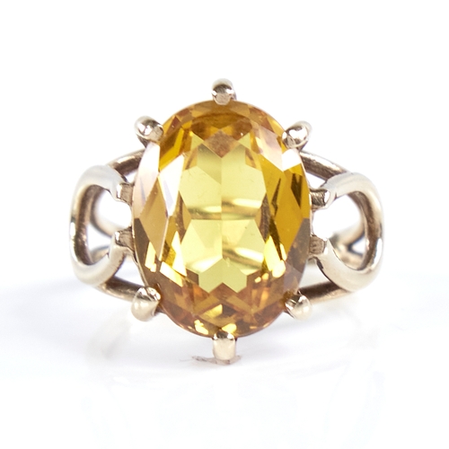 1346 - A late 20th century 9ct gold yellow sapphire? dress ring, sapphire dimensions: length 15.85mm, width... 