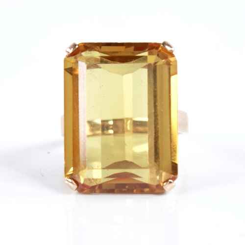 1347 - A large late 20th century 14ct gold yellow sapphire? dress ring, sapphire dimensions: length - 21.06... 