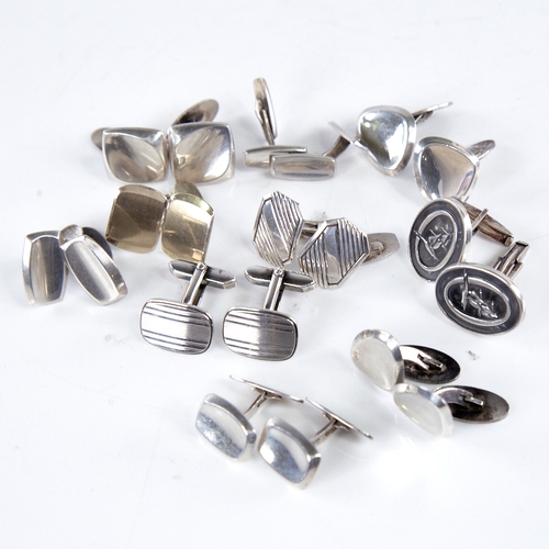 1353 - 10 pairs of Danish silver cufflinks, makers include Herman Siersbol and Hugo Grun, 89g total (10 pai... 