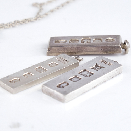 1354 - 4 Elizabeth II Silver Jubilee ingot pendants, various makers, hallmarks 1977, largest height excludi... 