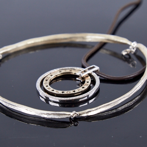 1355 - A Scandinavian sterling silver 3-section necklace, length 30cm, and a Scandinavian sterling silver z... 