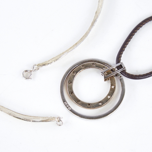 1355 - A Scandinavian sterling silver 3-section necklace, length 30cm, and a Scandinavian sterling silver z... 