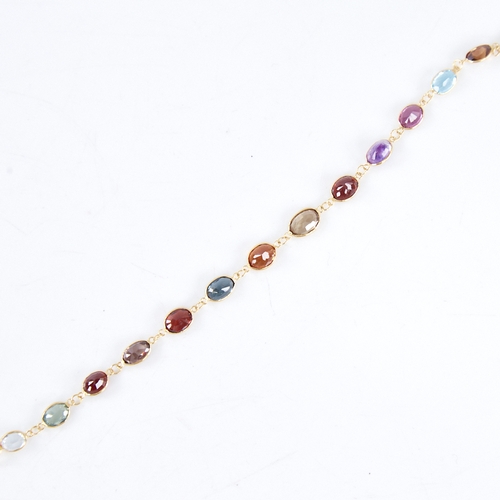 1359 - A modern handmade 14ct gold gem set line bracelet, gem stones include amethyst garnet citrine topaz ... 