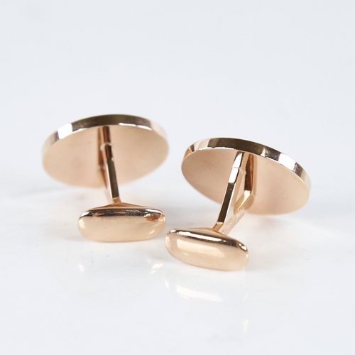 1362 - A modern pair of 18ct gold mother-of-pearl and diamond target panel cufflinks, total diamond content... 