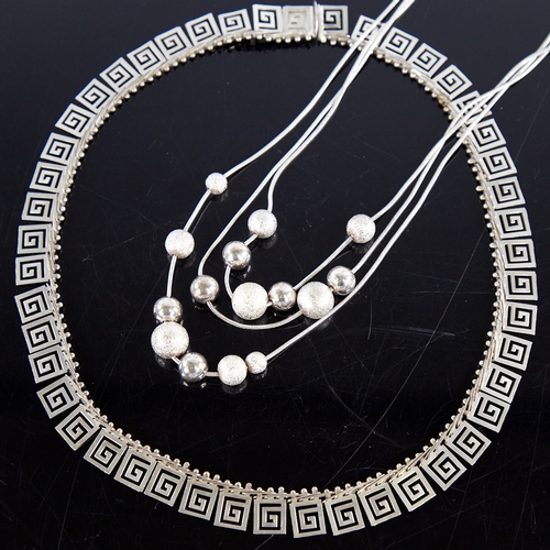 1364 - 2 modern Danish silver necklaces, including Greek Key and bead designs, lengths 42cm and 54cm respec... 