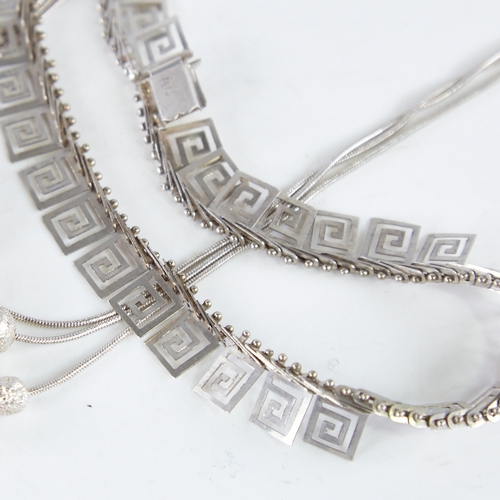 1364 - 2 modern Danish silver necklaces, including Greek Key and bead designs, lengths 42cm and 54cm respec... 