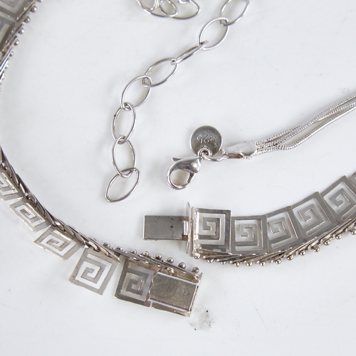 1364 - 2 modern Danish silver necklaces, including Greek Key and bead designs, lengths 42cm and 54cm respec... 