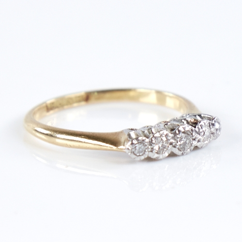 1366 - An early 20th century 18ct gold graduated 5-stone diamond ring, set with round brilliant-cut diamond... 