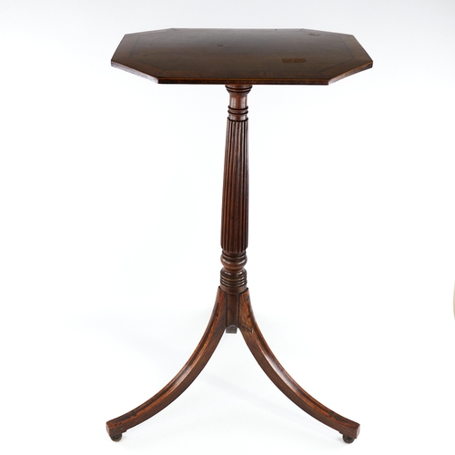 302 - A Regency rosewood and satinwood crossbanded telescopic table, with reeded centre column on tripod b... 