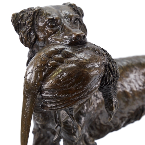 309 - Jules Moigniez (1835 - 1894), patinated bronze sculpture, Gundog and pheasant, signed on base, base ... 