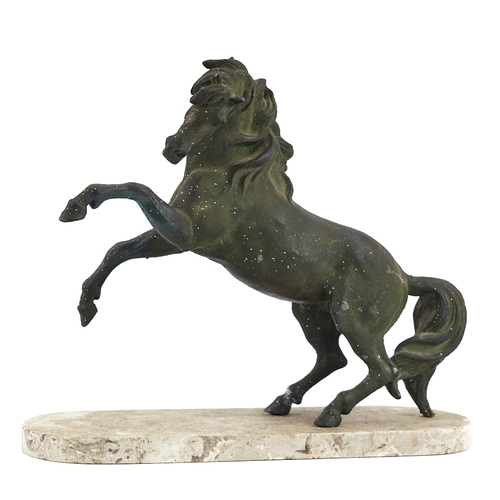 311 - A pair of 19th century bronze patinated spelter Marley Horse ornaments, height 32cm, and a spelter r... 