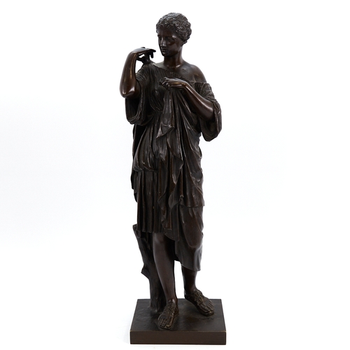 327 - A 19th century patinated bronze sculpture, standing Greek figure, unsigned, height 39cm