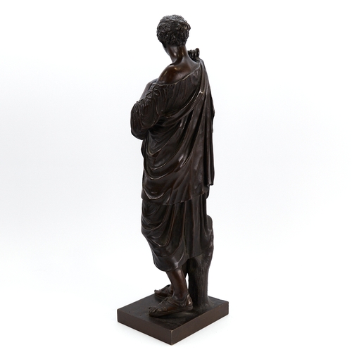 327 - A 19th century patinated bronze sculpture, standing Greek figure, unsigned, height 39cm