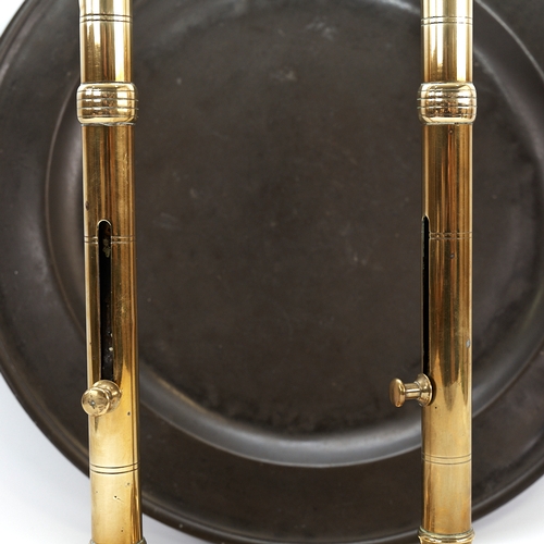 330 - A pair of tall 18th century brass ejector candlesticks, height 44cm, and an 18th century pewter char... 