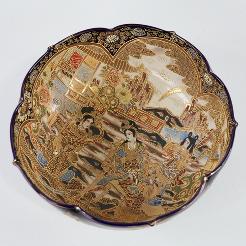 346 - A Japanese Satsuma porcelain bowl with hand painted gilded decoration, diameter 24cm, height 10cm