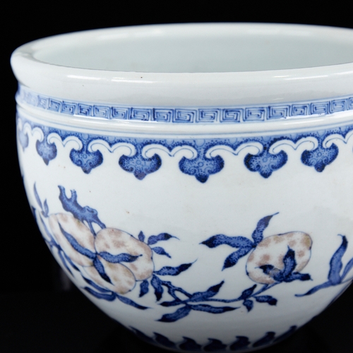 365 - A Chinese blue and white porcelain jardiniere, with hand painted fruit decoration, diameter 24cm, he... 