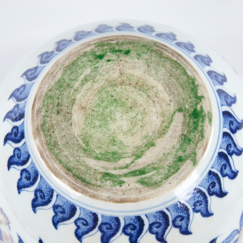 365 - A Chinese blue and white porcelain jardiniere, with hand painted fruit decoration, diameter 24cm, he... 