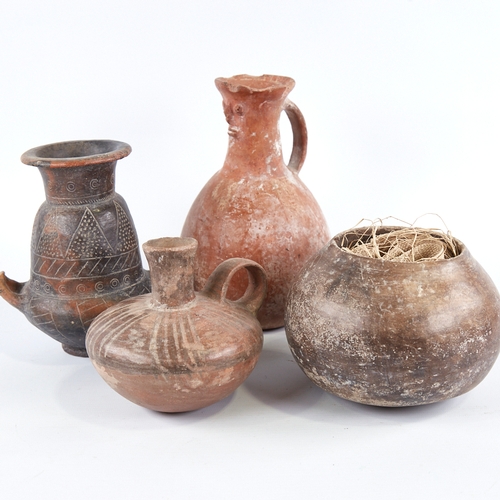 384 - 4 various South American terracotta flagons and vases, largest height 21cm (4)