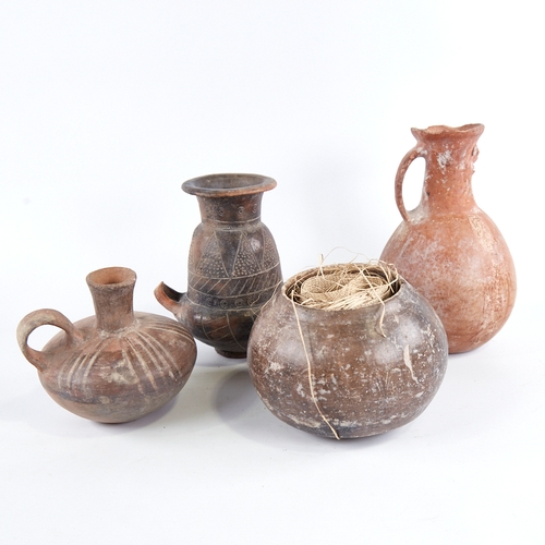 384 - 4 various South American terracotta flagons and vases, largest height 21cm (4)