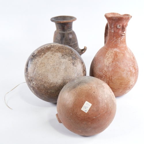 384 - 4 various South American terracotta flagons and vases, largest height 21cm (4)