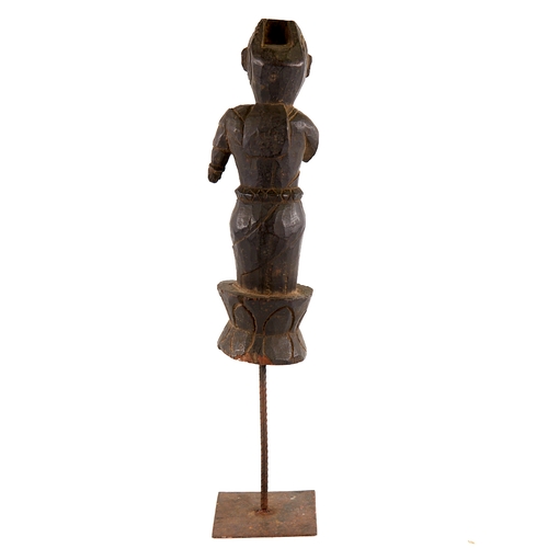 389 - An Indian carved and stained wood figure on metal stand, overall height 47cm