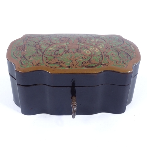 241 - A small 19th century French ebonised wood box, with green stained tortoiseshell and brass boulle mar... 