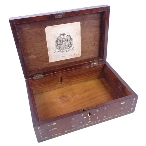 249 - A 19th century walnut box, with inlaid engraved ivory bands and central lion design plaque, 32cm x 2... 