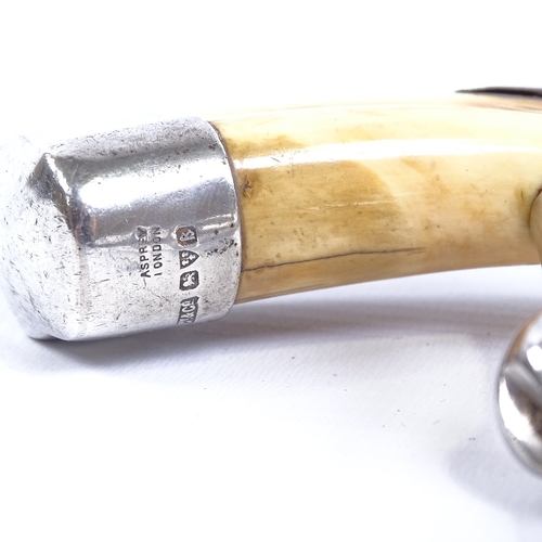 251 - ASPREY'S - wild boar tooth and silver-mounted corkscrew, hallmarks Chester 1927, handle length 11cm