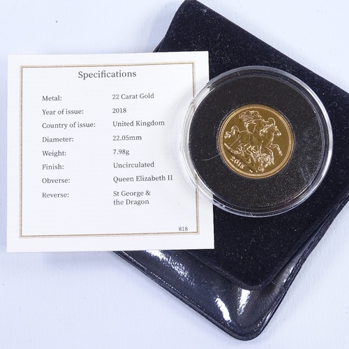 255 - A 2018 gold sovereign, uncirculated with Certificate of Authenticity