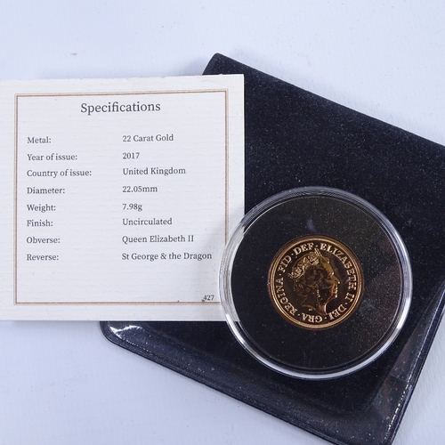 256 - A 2017 gold sovereign, uncirculated with Certificate of Authenticity