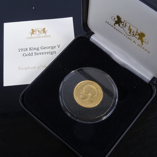 258 - George V 1918 gold sovereign, cased with Certificate of Authenticity