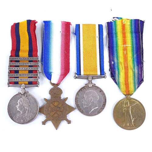 270 - A group of 3 First World War medals plus Queen's South Africa medal with 5 bars, awarded to William ... 