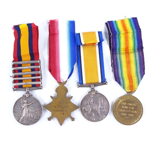 270 - A group of 3 First World War medals plus Queen's South Africa medal with 5 bars, awarded to William ... 