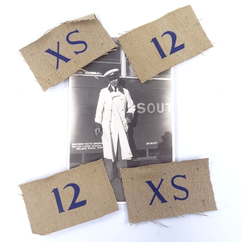 281 - 4 SX12 unused Southdown Motor Transport Unit cloth badges and a postcard