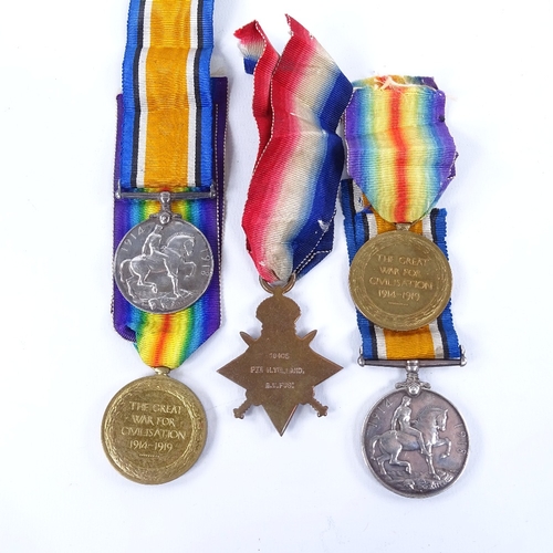 282 - A pair of First World War medals to 4475 Pte E Belsey Pembroke Yeomanry, and a trio of medals to 184... 