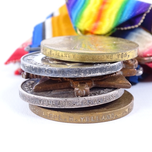 282 - A pair of First World War medals to 4475 Pte E Belsey Pembroke Yeomanry, and a trio of medals to 184... 