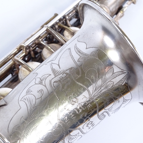 197 - BUESCHER ELKHART - low pitch saxophone, 1922 model, nickel plate, with case