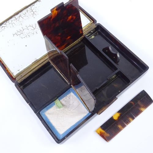 205 - A tortoiseshell travelling toilet case, early 20th century, the interior fitted with fold-out mirror... 