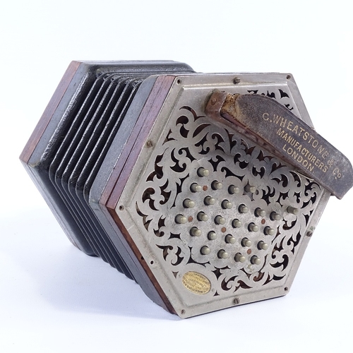 217 - C WHEATSTONE - concertina, circa 1920s, with pierced nickel plate hexagonal ends, serial no. 29088, ... 